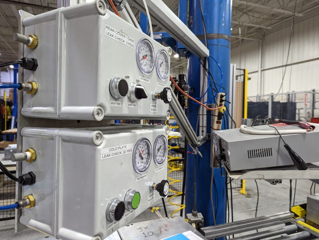 Battery testing lab with charge-discharge validation equipment